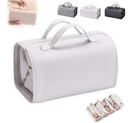 Travel Toiletry Bag 4 Detachable Clear Compartment, Hanging Waterproof Leather Cosmetic Bag, 4 in 1 Roll Up Large Capacity Foldable Cosmetic Bag (White)