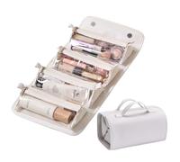 Travel Toiletry Bag 4 Detachable Clear Compartment,Multi Compartment Hanging Leather Makeup Bag,4 In 1 Roll Up Large Capacity Leather Waterproof Cosmetic Bag (one size,White)