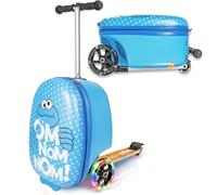 Travel Totes Sesame Street Valise pour enfants - Bagage de cabine rigide et léger avec trottinette pliable et roues à DEL, bleu, Cookie Monster