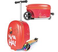 Travel Totes Sesame Street Valise pour enfants - Bagage de cabine rigide et léger avec trottinette pliable et roues à DEL, Rouge, Moyen, Elmo