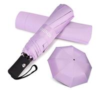 Travel Umbrella Compact Auto Open Close Womens Sun Rain Folding Umbrella with Sleeve Purple