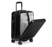 Traveler's Choice Mykel Front Pocket Polycarbonate Hardside Suitcase with Sleeve and Ergonomic Handle, Black, Carry-on 22-inch
