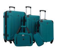 Travelers Club Bagage Spinner Extensible Chicago Rigide, Bleu Canard, Set 5 Pièces