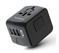 TravelHawk Adaptateur Voyage avec USB-C et 3 Ports USB, fiche de Voyage Internationale pour Plus de 150 Pays, Noir