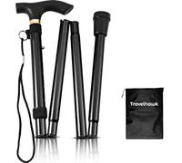 TravelHawk Canne de Marche Pliable, Canne Pliante et Réglable Ajustable pour Homme, Femme et Personnes Âgées Canne Telescopique pour Marcher Aluminium, Noir
