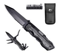 TravelHawk Couteau de poche, couteau pliant multifonction 14 en 1, couteau à une main, outil multifonction pliable, outil de bricolage, tournevis à faire soi-même, scie, décapsuleur, couteau