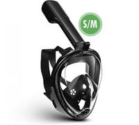 TravelHawk Masque de plongée intégral pour adulte avec champ de vision de 180° et support de caméra, masque de plongée avec tuba, protection CO2, anti-buée, noir