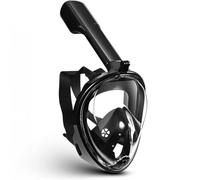 TravelHawk Masque de plongée intégral pour adulte avec champ de vision de 180° et support de caméra - Masque de plongée avec tuba - Protection CO2 - Anti-buée - Noir