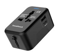 TravelHawk Prise de voyage - Chargeur rapide 20 W Type G, Type A - 1 x USB-C et 1 x prise mondiale USB-A - Adaptateur de voyage universel - Prise mondiale britannique, USA, Australie, Asie, Amérique