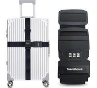 Travelhawk Sangle de valise avec serrure à combinaison - 1 pièce - Avec serrure TSA - Code numérique à 3 chiffres - Sangle de bagage pour valise, bagage à main, valise de voyage - Noir