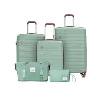 Travelhouse Ascona Lot de 5 valises à roulettes en polycarbonate et ABS rigide avec sac de voyage et trousse de toilette, vert foncé, S, ML, L, Ensemble de valises