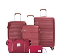 Travelhouse Ascona Lot de 5 valises à roulettes en polycarbonate et ABS rigide avec sac de voyage et trousse de toilette, rouge bordeaux, 77x30x53 cm, Ensemble de valises