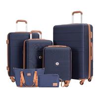 Travelhouse Bari Lot de 6 valises rigides avec roulettes, sac de voyage et kit de toilette, Bleu marine/bleu, Ensemble de valises