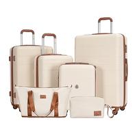 Travelhouse Bari Lot de 6 valises rigides avec roulettes, sac de voyage et kit de toilette, crème/blanc, 75 cm x 47 cm x 29 cm, Ensemble de valises