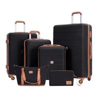 Travelhouse Bari Lot de 6 valises rigides avec roulettes, sac de voyage et kit de toilette, Noir , Ensemble de valises