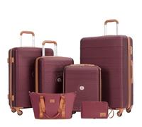Travelhouse Bari Lot de 6 valises rigides avec roulettes, sac de voyage et kit de toilette, rouge bordeaux, Ensemble de valises