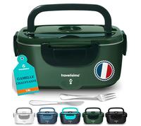 TRAVELISIMO Gamelle Chauffante 100W Lunch Box Chauffante 1,5L Chauffe Plat Electrique 3 en 1 220V 24V 12V, Marmite Electrique, Acier Inoxydable, Chauffe plat Voiture pour Voyage et Bureau