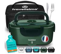 TRAVELISIMO Gamelle Chauffante 80W Lunch Box Chauffante 1,5L Boite Alimentaire Chauffante 3 en 1 220V 24V 12V, Bento Isotherme Chaud, Acier Inoxydable, Rechauffer Repas pour Voyage et Bureau