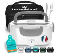 TRAVELISIMO Gamelle Chauffante 80W Lunch Box Chauffante 1,5L Boite Alimentaire Chauffante 3 en 1 220V 24V 12V, Bento Isotherme Chaud, Acier Inoxydable, Rechauffer Repas pour Voyage et Bureau