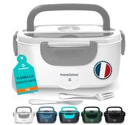TRAVELISIMO Gamelle Chauffante 80W Lunch Box Chauffante 1,5L Chauffe Plat Electrique 3 en 1 220V 24V 12V, Marmite Electrique, Acier Inoxydable, Chauffe plat Voiture pour Voyage et Bureau