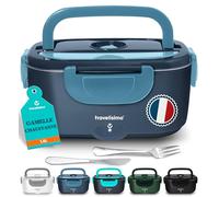 TRAVELISIMO Gamelle Chauffante 80W Lunch Box Chauffante 1,5L Chauffe Plat Electrique 3 en 1 220V 24V 12V, Marmite Electrique, Acier Inoxydable, Chauffe plat Voiture pour Voyage et Bureau