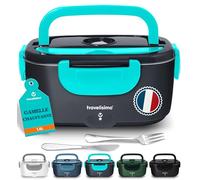 TRAVELISIMO Gamelle Chauffante 80W Lunch Box Chauffante 1,5L Chauffe Plat Electrique 3 en 1 220V 24V 12V, Marmite Electrique, Acier Inoxydable, Chauffe plat Voiture pour Voyage et Bureau