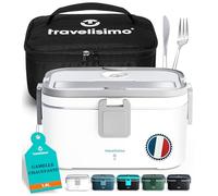TRAVELISIMO XL Gamelle Chauffante Grande Capacité 1,8L Lunch Box Chauffante 100W Chauffe Repas 3 en 1 220V 24V 12V, chauffe Plat voiture, Gamelle Chauffante Allume Cigare, Acier Inoxydable