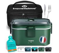 TRAVELISIMO XL Gamelle Chauffante Grande Capacité 1,8L Lunch Box Chauffante 100W Chauffe Repas 3 en 1 220V 24V 12V, chauffe Plat voiture, Gamelle Chauffante Allume Cigare, Acier Inoxydable