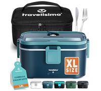 TRAVELISIMO XL Gamelle Chauffante Grande Capacité 1,8L Lunch Box Chauffante 80W Chauffe Repas 3 en 1 220V 24V 12V, chauffe Plat voiture, Gamelle Chauffante Allume Cigare, Acier Inoxydable