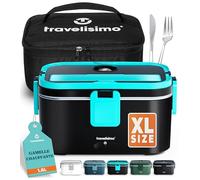 TRAVELISIMO XL Gamelle Chauffante Grande Capacité 1,8L Lunch Box Chauffante 80W Chauffe Repas 3 en 1 220V 24V 12V, chauffe Plat voiture, Gamelle Chauffante Allume Cigare, Acier Inoxydable