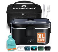 TRAVELISIMO XL Gamelle Chauffante Grande Capacité 1,8L Lunch Box Chauffante 80W Chauffe Repas 3 en 1 220V 24V 12V, chauffe Plat voiture, Gamelle Chauffante Allume Cigare, Acier Inoxydable