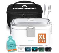 TRAVELISIMO XL Gamelle Chauffante Grande Capacité 1,8L Lunch Box Chauffante 80W Chauffe Repas 3 en 1 220V 24V 12V, chauffe Plat voiture, Gamelle Chauffante Allume Cigare, Acier Inoxydable