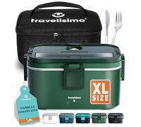 TRAVELISIMO XL Gamelle Chauffante Grande Capacité 1,8L Lunch Box Chauffante 80W Chauffe Repas 3 en 1 220V 24V 12V, chauffe Plat voiture, Gamelle Chauffante Allume Cigare, Acier Inoxydable