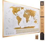 Travelization Carte du monde à gratter XL avec drapeaux - 36 x 24 Facile à encadrer Carte du monde à gratter Affiche d'art mural avec États américains et drapeaux - Carte du monde originale à gratter
