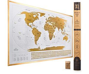 Travelization Carte du monde à gratter XL avec drapeaux - 36 x 24 Facile à encadrer Carte du monde à gratter Affiche d'art mural avec États américains et drapeaux - Carte du monde originale à gratter