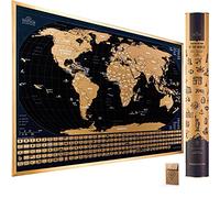 Travelization Grattez la carte du monde avec des drapeaux - 24 x 17 Facile à encadrer Scratch Off World Map Wall Art Poster avec États américains et drapeaux - Carte du monde de luxe à gratter