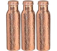 Traveller's Lot de 3 bouteilles d'eau 100 % cuivre pur pour des bienfaits ayurvédiques pour la santé | Sans joints et anti-fuite - Lot de 3 bouteilles d'eau élégantes 600 ml