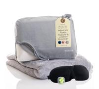 Travellow Ensemble Oreiller et Couverture de Voyage - Kit de Voyage Ultime 4 en 1 avec Oreiller en Mousse à mémoire de Forme, Couverture de Voyage, Masque de Sommeil et Bouchons d'oreilles - Confort