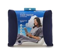 Travelrest Couverture de voyage 4 en 1 - Couverture d'oreiller pour avions, étui de transport intégré, ultra moelleux et doux pour les longs voyages, couverture portable, poche zippée,bleu