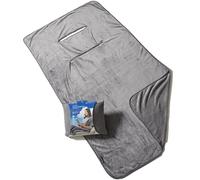 Travelrest Couverture de voyage 4 en 1 - Couverture d'oreiller pour avions, étui de transport intégré, ultra moelleux et doux pour les longs voyages, portable, poche zippée - gris