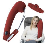 TRAVELREST Oreiller ultime de voyage et de corps, appuie-tête, voiture, bus, train, sieste au bureau, camping, fauteuils roulants, confort et soutien, s'enroule au siège d'avion et à la voiture, rouge