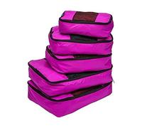 TravelWise Lot de 5 Cubes d’Organisation pour Bagages - Rose - 2 Petits, 2 Moyens et 1 Grand