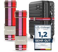 TRAVELY Lot de 2 sangles de valise de qualité supérieure avec boucle en métal [Lot de 2] - Particulièrement nobles et voyantes - Très robustes I avec étiquette nominative incluse - Convient pour les
