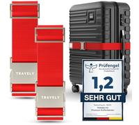 TRAVELY Lot de 2 sangles de valise de qualité supérieure avec boucle en métal [Lot de 2] - Particulièrement nobles et voyantes - Très robustes I avec étiquette nominative incluse - Convient pour les