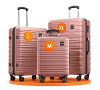 Travely Valises en Polycarbonate - Set M+L+XL, 250L, Rose, Robustes avec Roulettes Souples et Serrure TSA, Voyages Frequent et Famille