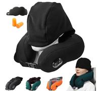 Travelzen Hooded Massage Pillow, Travelzen Neck Pillow, Hooded Massage Pillows with Dual Massages Heads & 2 Speed Heat, Portable Neck Massager, for Relief Necks Pain and Sleeping (Black)