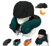 Travelzen Hooded Massage Pillow, Travelzen Neck Pillow, Hooded Massage Pillows with Dual Massages Heads & 2 Speed Heat, Portable Neck Massager, for Relief Necks Pain and Sleeping (Green)