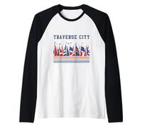 Traverse City Voiliers rétro à Rayures colorées Michigan MI Manche Raglan