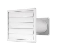 Traversée de mur pour hotte aspirante, caisson mural avec grille à lamelles blanche et clapet anti-retour Ø 150 mm