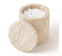 Travertin Boîte à cotons-tiges en marbre naturel avec couvercle Grande capacité Distributeur de rangement pour cotons-tiges, boules de coton, tampon de maquillage, sel de bain (beige)